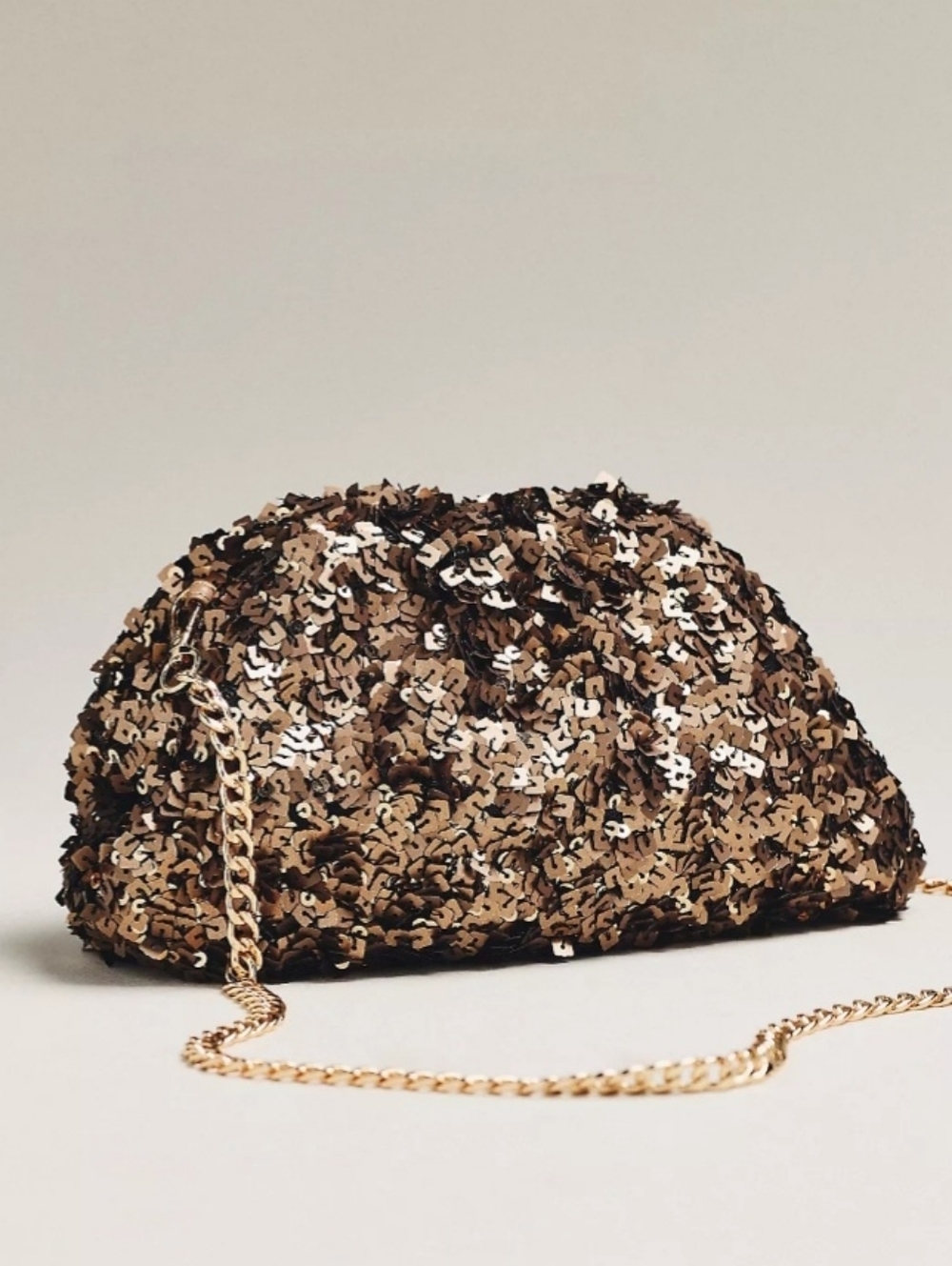 Antropologie Maeve Clutch Bag Bronze Brown Gold Sequins Slouchy Crossbody Party